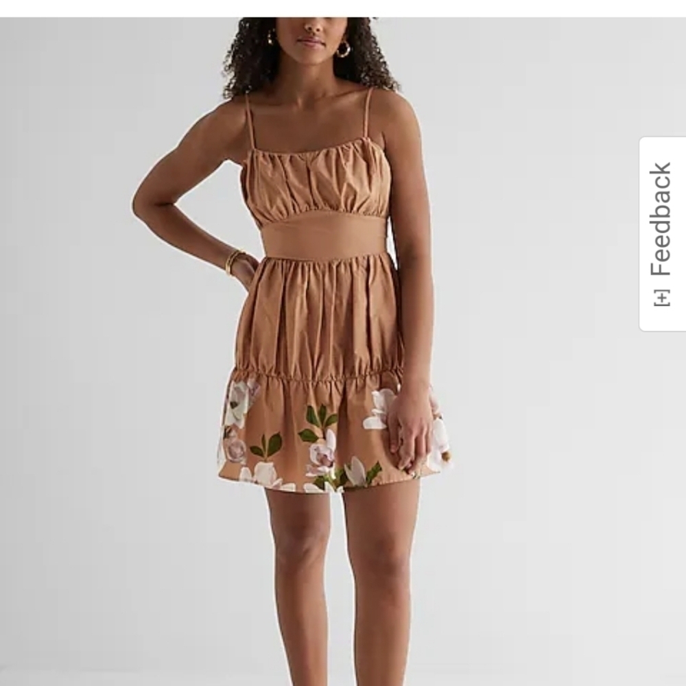 NWT EXPRESS FLORAL RUCHED TIERED POPLIN MINIDRESS SIZE SMALL